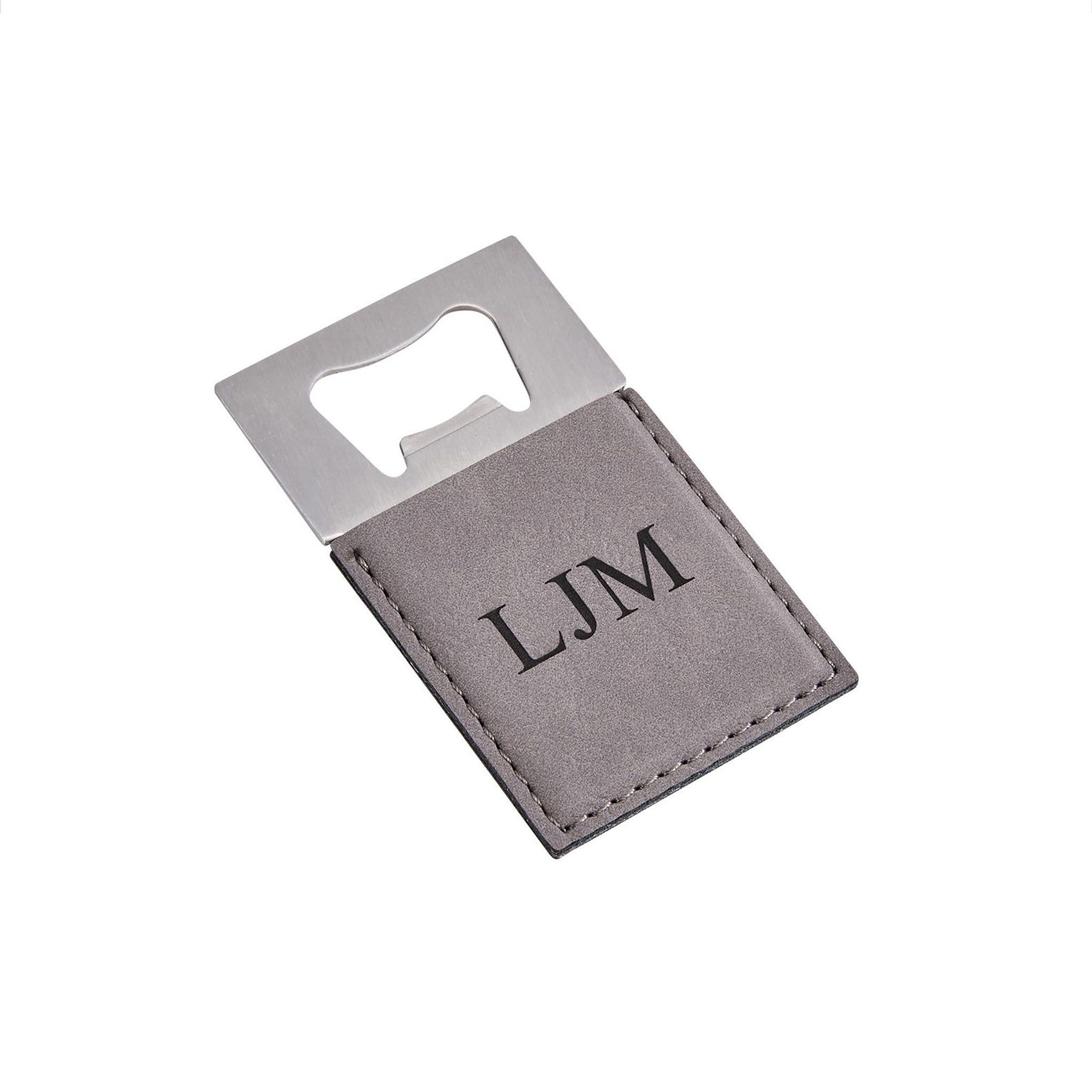 Grey Leatherette Bottle Opener - 3.5" x 2"