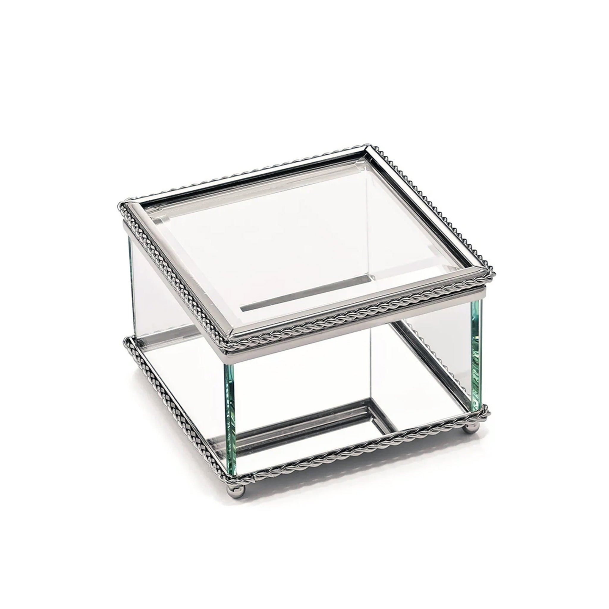Square Glass Box with Hinged Cover, 3.75"