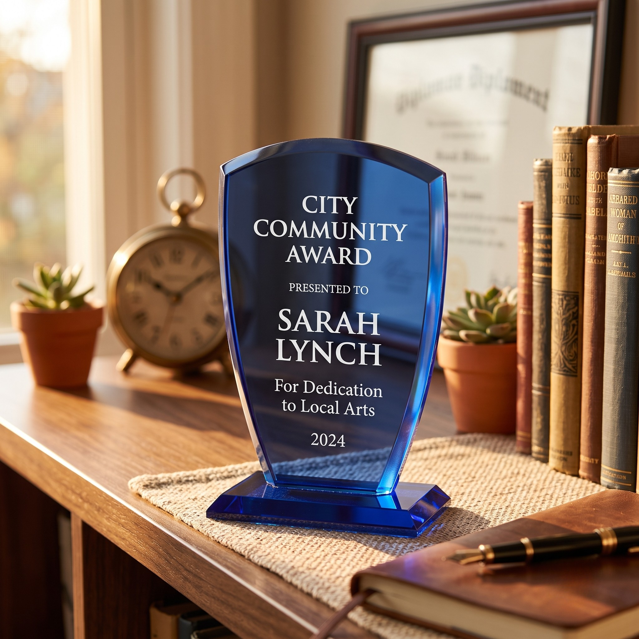 Small Cobalt Shield Trophy, 6.25"