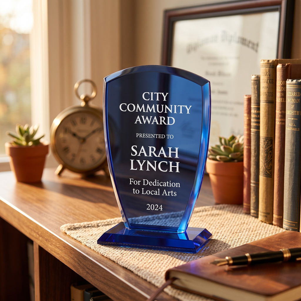 Medium Cobalt Shield Trophy, 7.5"