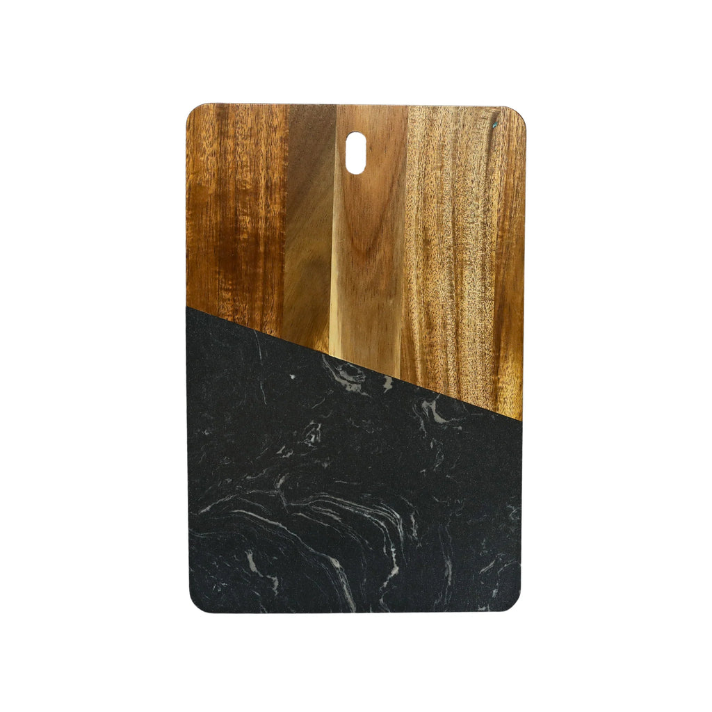 Personalized Black Marble & Acacia Wood Charcuterie Board (12" x 7.75") | Custom Engraved Serving Board