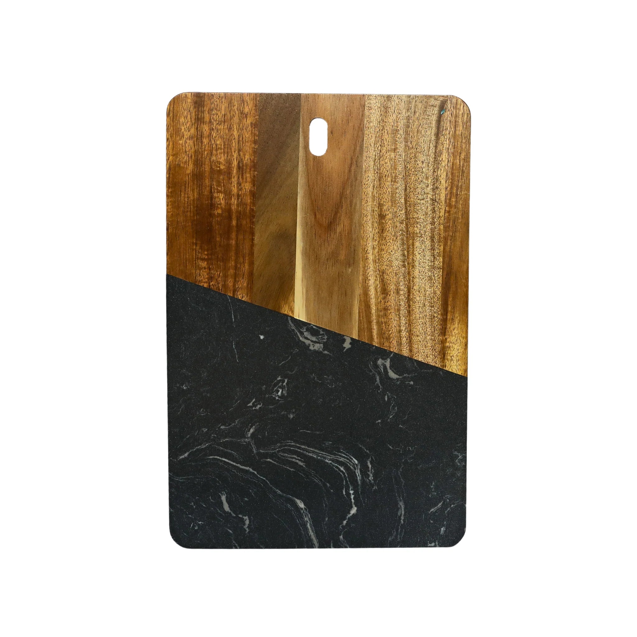 Personalized Black Marble & Acacia Wood Charcuterie Board (12" x 7.75") | Custom Engraved Serving Board