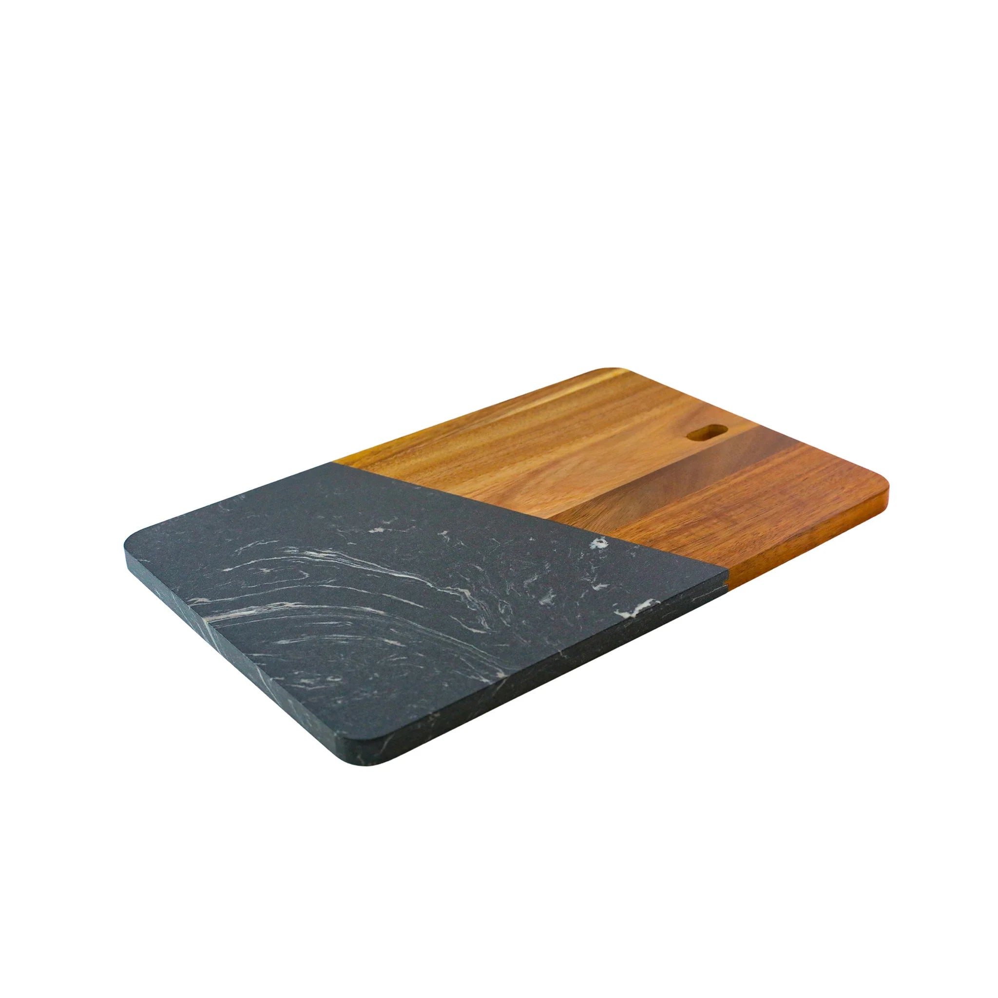 Personalized Black Marble & Acacia Wood Charcuterie Board (12" x 7.75") | Custom Engraved Serving Board