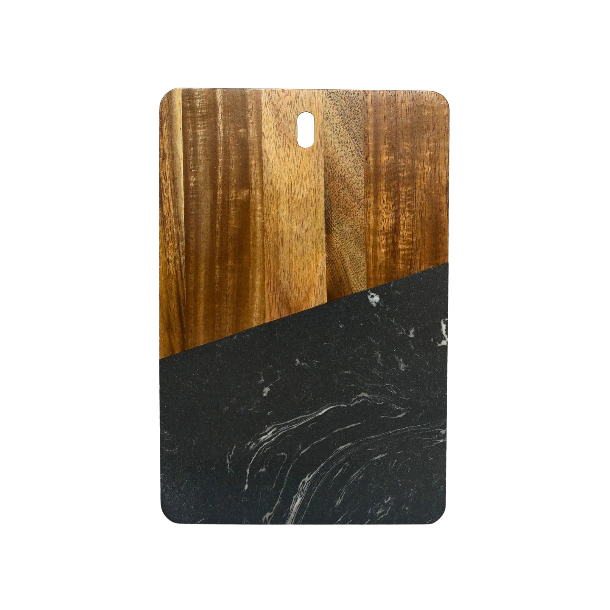 Personalized Black Marble & Acacia Wood Charcuterie Board (12" x 7.75") | Custom Engraved Serving Board