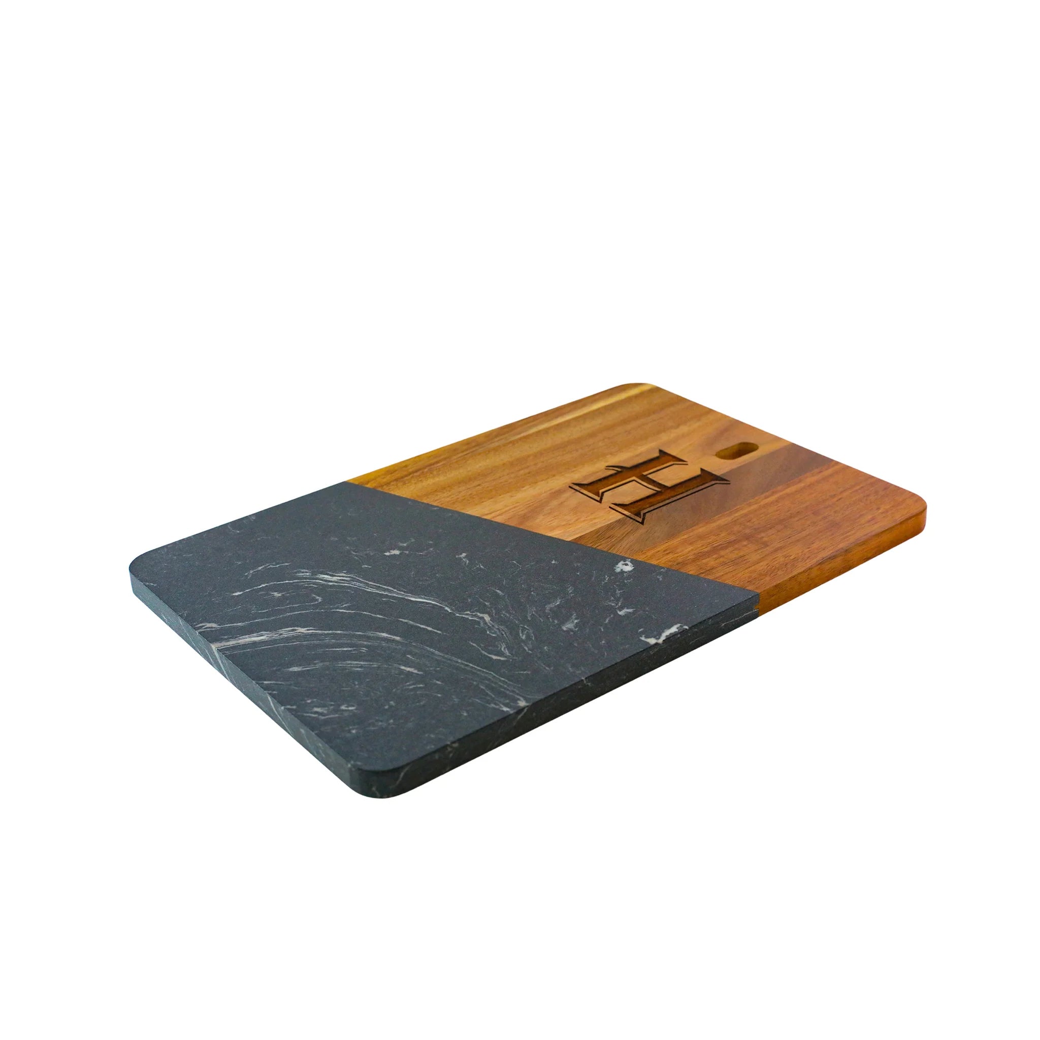 Personalized Black Marble & Acacia Wood Charcuterie Board (12" x 7.75") | Custom Engraved Serving Board