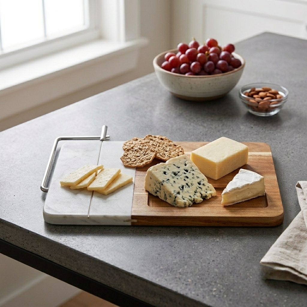 White Marble and Acacia Wood Board with Slicer