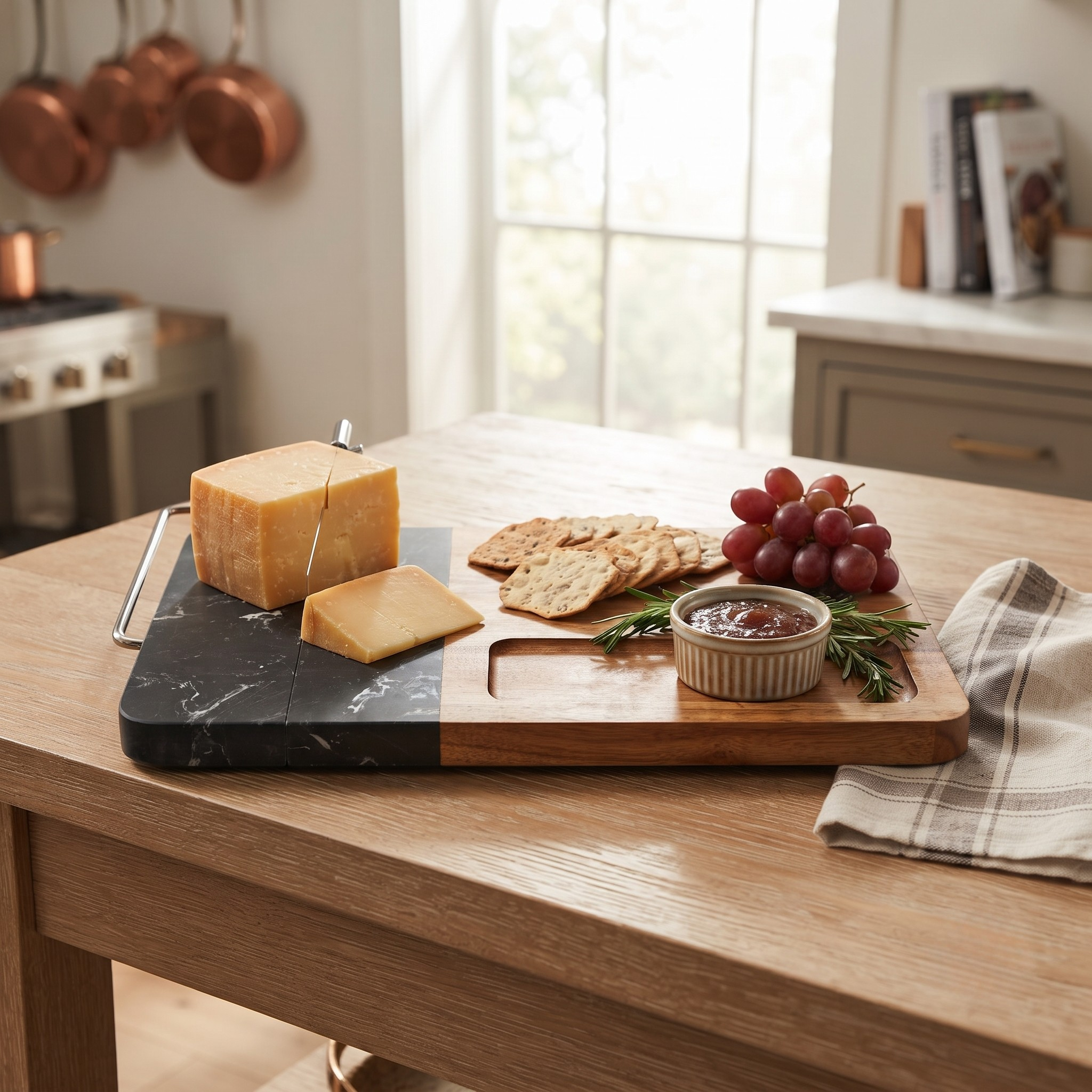 Black Marble and Acacia Wood Board with Slicer