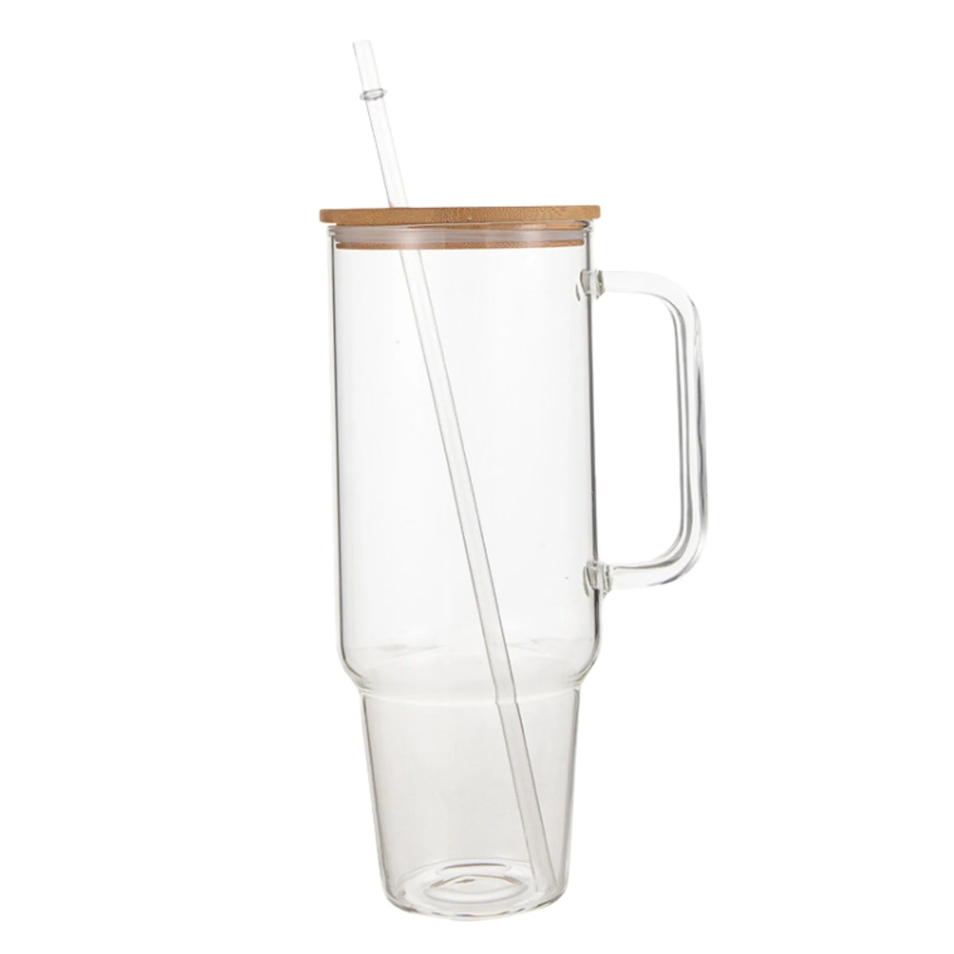 Personalized 40 oz Clear Glass Tumbler with Handle, Bamboo Lid & Straw | Custom Engraved Drinkware