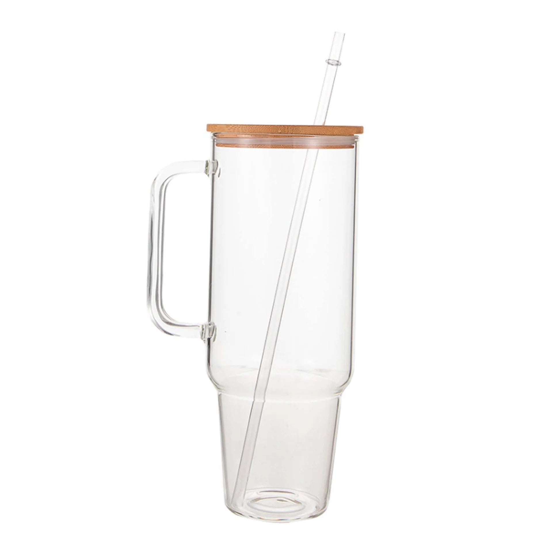 Personalized 40 oz Clear Glass Tumbler with Handle, Bamboo Lid & Straw | Custom Engraved Drinkware