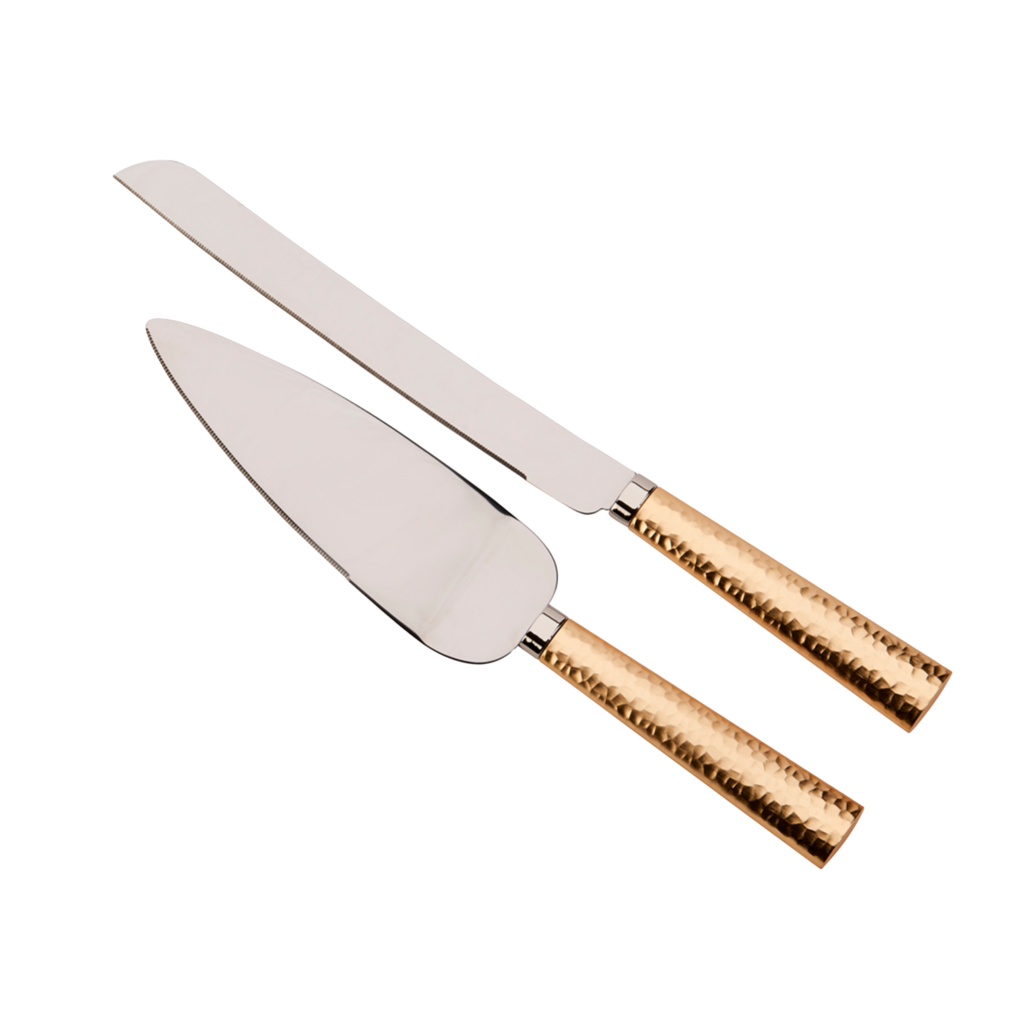 Gold Hammered Handle Cake Knife & Server Set