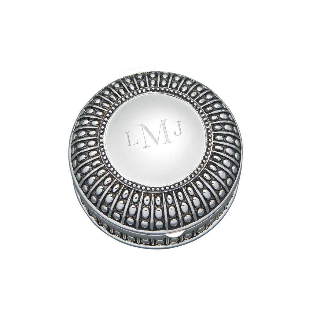 Silverplated Round Antique-Style Box with Beaded Detail, 4.5"