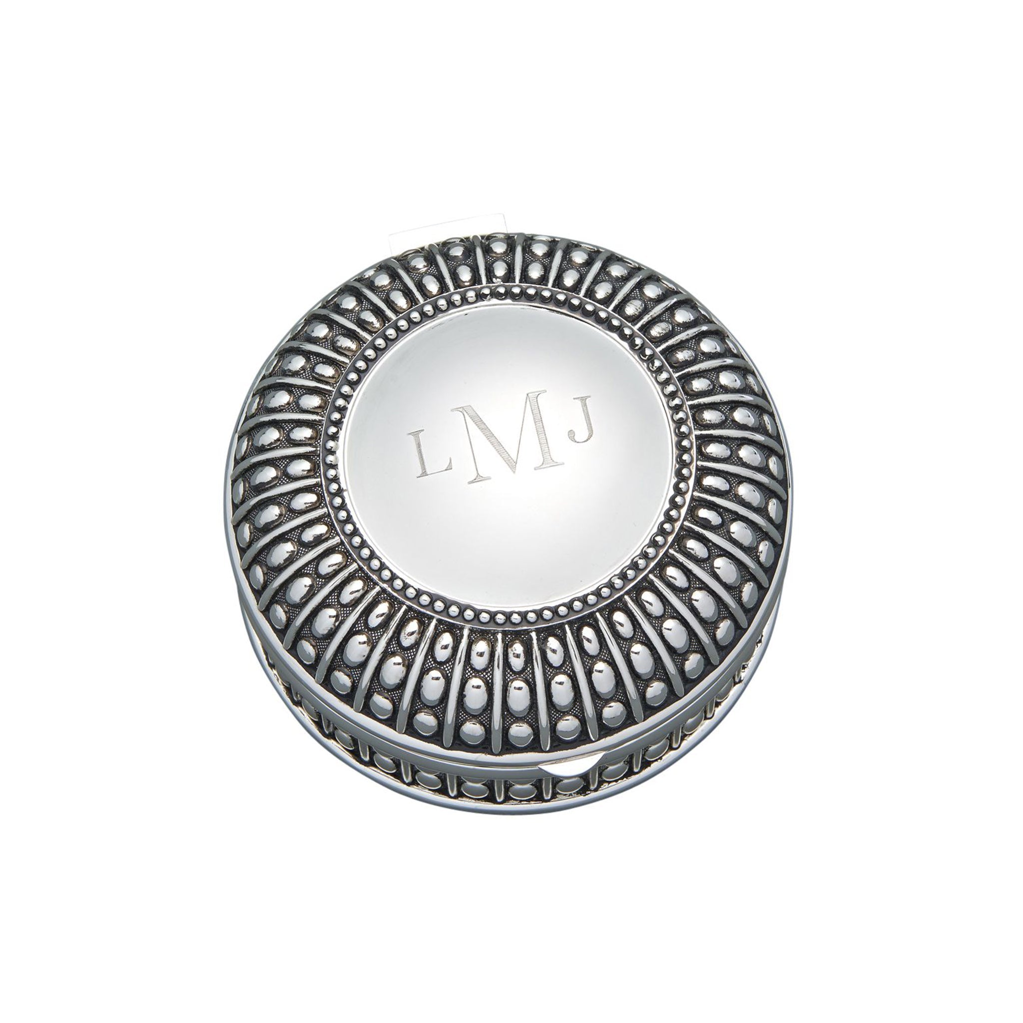 Silverplated Round Antique-Style Box with Beaded Detail, 4.5"