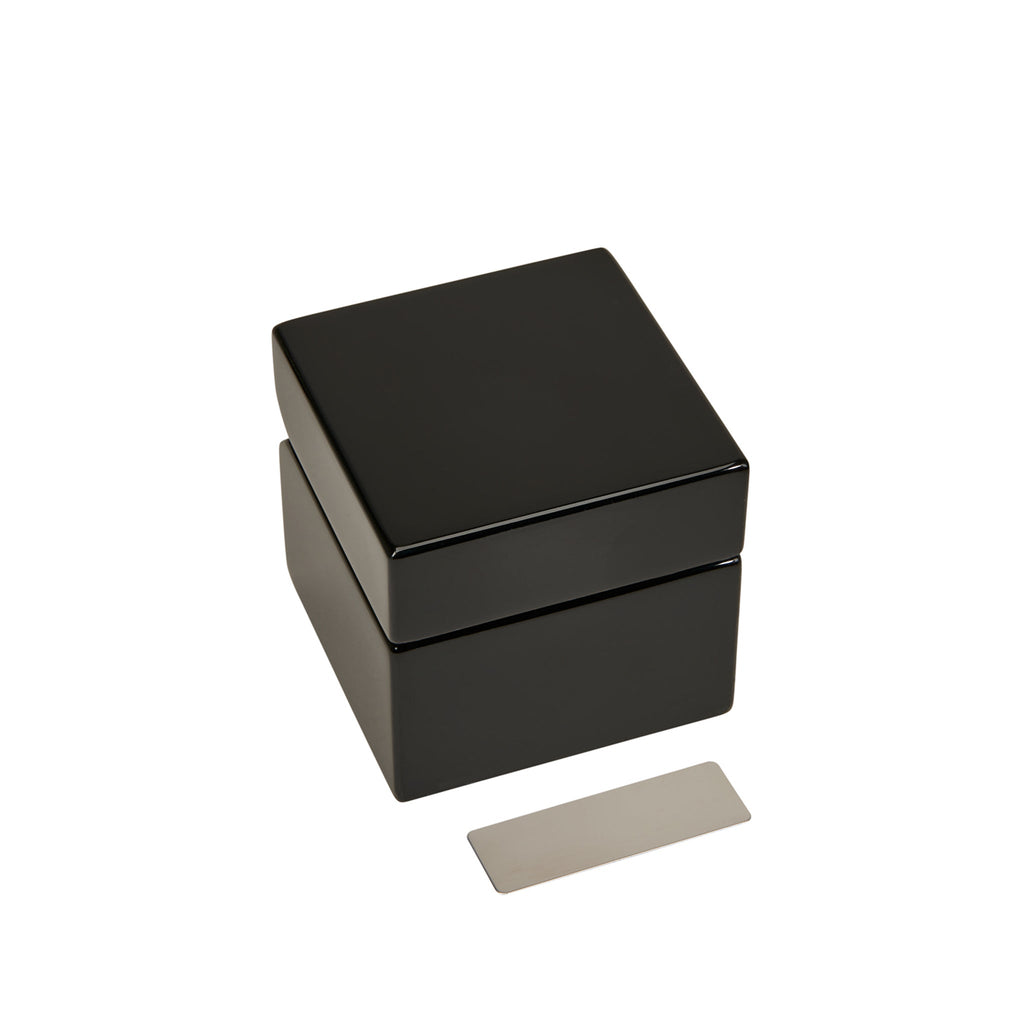 Black Square Wood Box with Clock & Compass