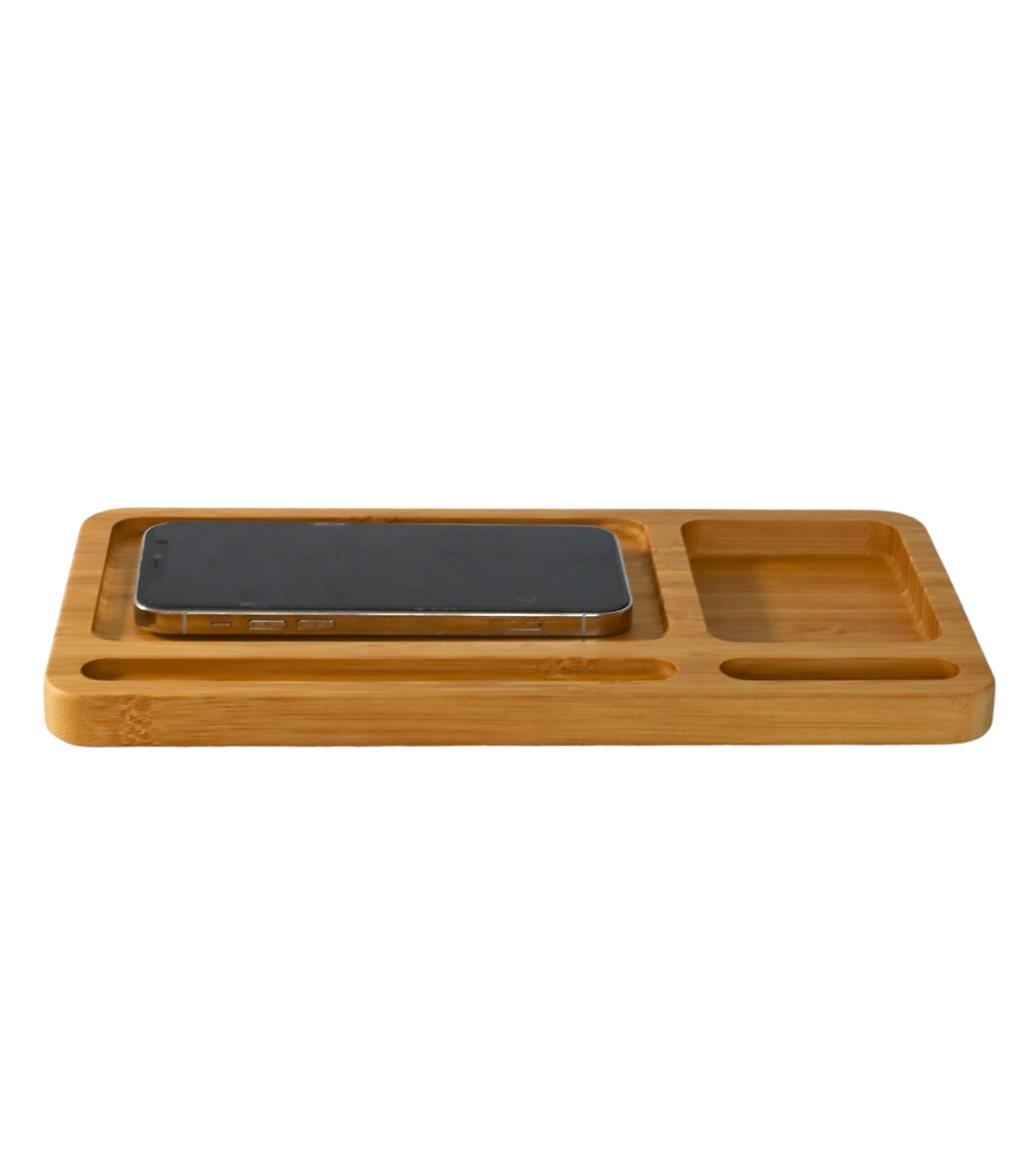 Personalized Bamboo Wireless Phone Charging Valet | Custom Engraved Tech Station & Nightstand Organizer
