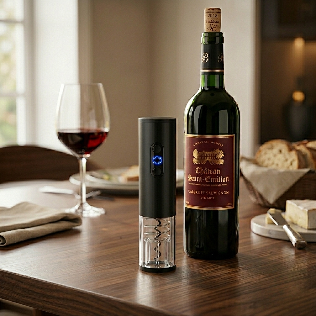 Black Rechargeable Wine Opener with Stainless Steel Corkscrew