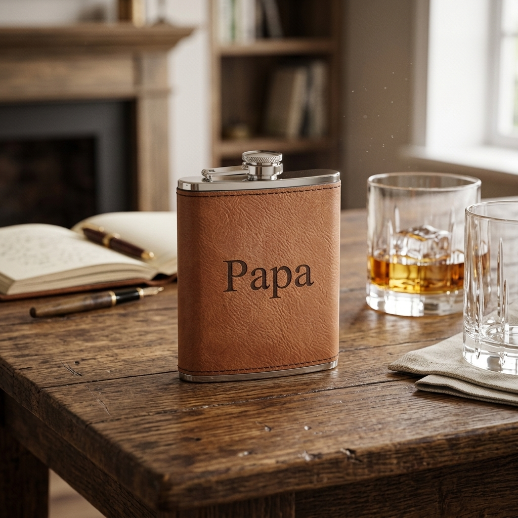 Leatherette Flask Caramel 8 Oz Cap